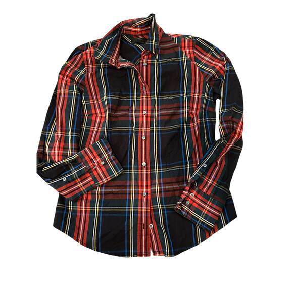 J.Crew tartan Women's Red & Black Plaid Print Slim Button Down Shirt Size 4 - Picture 2 of 6